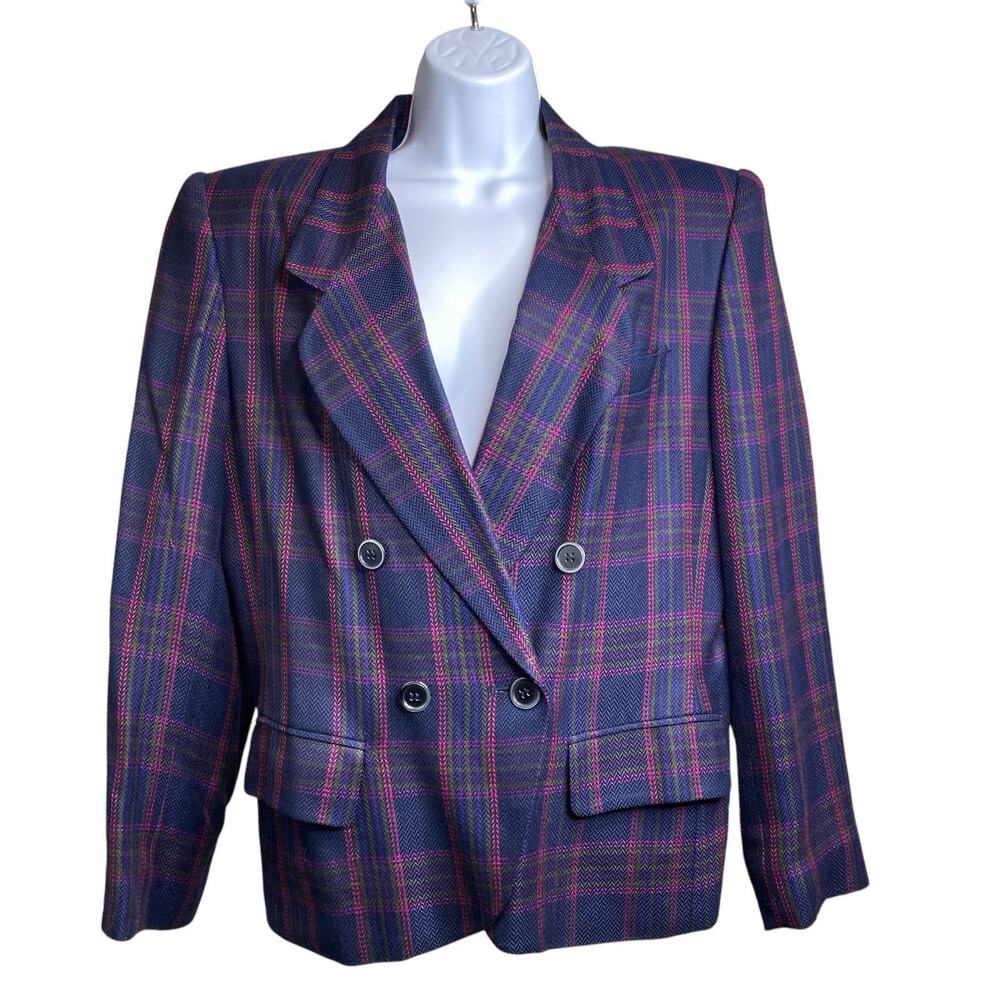 Vintage Stirling Cooper Women's Purple Plaid Jacket‎ Size 12 Retro 80’s Vibes